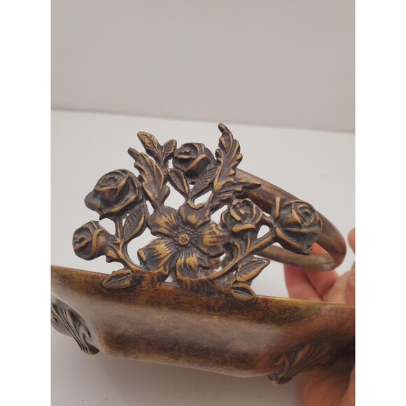Vintage Brass Dish Basket with Handle | Flower Design | Boho Decor | Eclectic - Picture 6 of 10